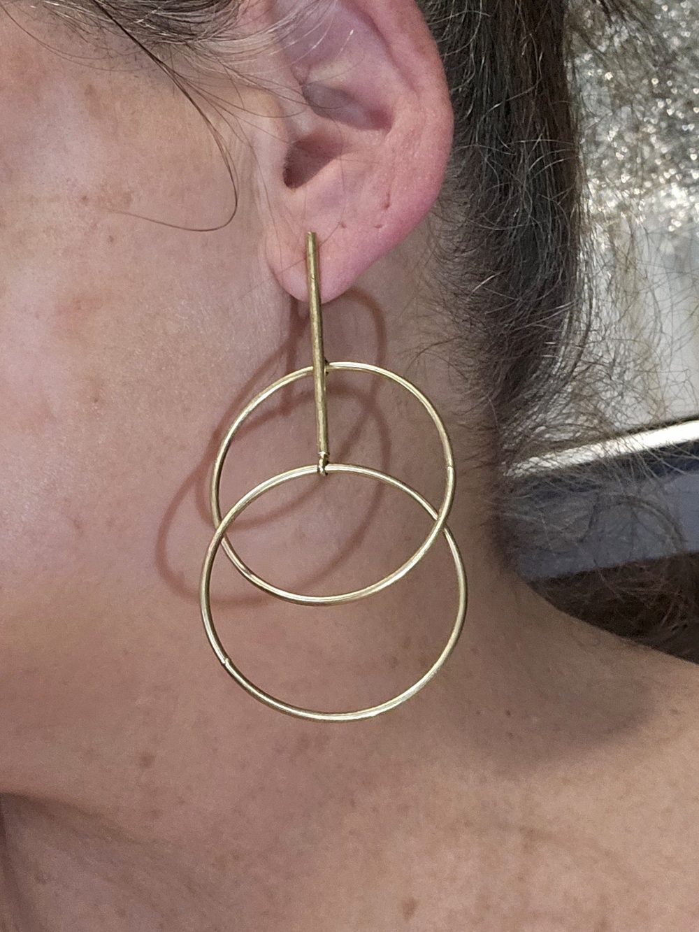 Marlyn Schiff Matte Gold Double Hoop Drop Earrings Lightweight NWOT